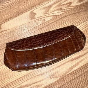 Vintage crocodile & kid leather clutch brown with attached‎ coin purse